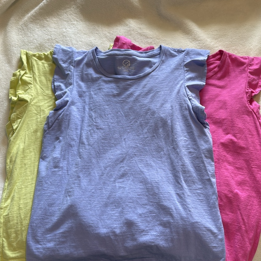 3 eco threads 100% organic cotton Cap Sleeve Tops - periwinkle, lime green, pink